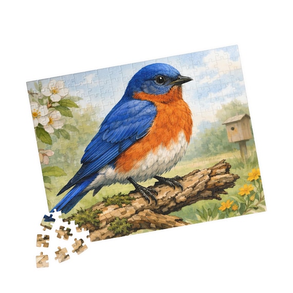 Bluebird Illustration Jigsaw Puzzle 110-520 Piece Nature Art Gift for Bird Lovers Family Game
