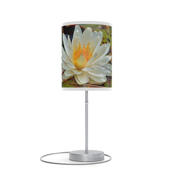 Lotus Flower Print Table Lamp - Coastal Decor Shade Art for Bedroom, Blythe Island, Georgia Housewarming Gift