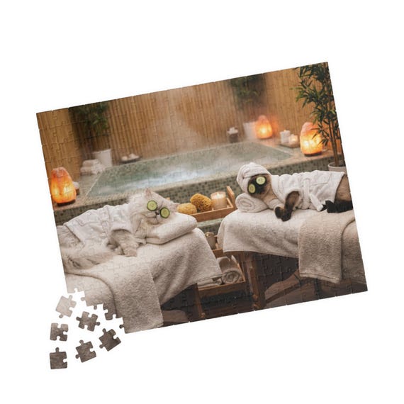 Cats Enjoying a Luxurious Spa Day Puzzle | 110 to 520 Piece Jigsaw | Mindful Activity