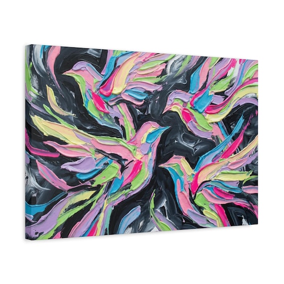 Abstract Colorful Birds Canvas Print – Impasto Texture, Modern Wall Art (Ready to Hang)