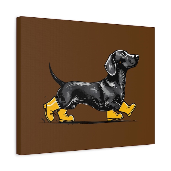 Dachshund in Yellow Boots Canvas | Matte Stretched Wall Art