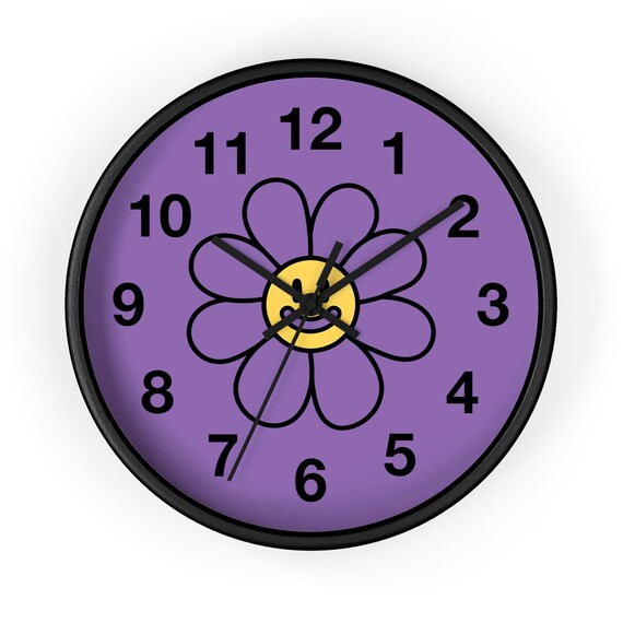 Floral Purple Wood Wall Clock: Boho Home Decor, Kitchen & Office Art