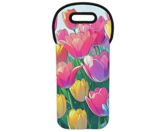 Elegante bolso de mano con estampado floral para vino, ideal para picnics, fiestas, regalos, inauguraciones de casas y celebraciones de primavera.