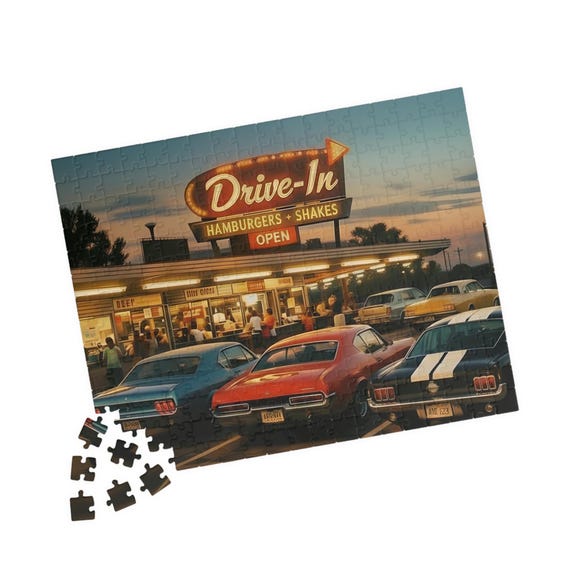 Retro Drive-In Diner Scene Puzzle 110/252/520-piece