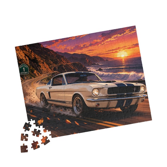 Classic Shelby Mustang Sunset Puzzle | 110-520 Piece Muscle Car Art (Scenic Highway)