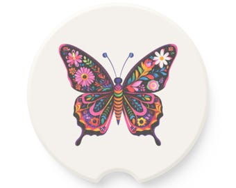 Dessous de verre papillon en pierre ollaire : décoration automobile colorée