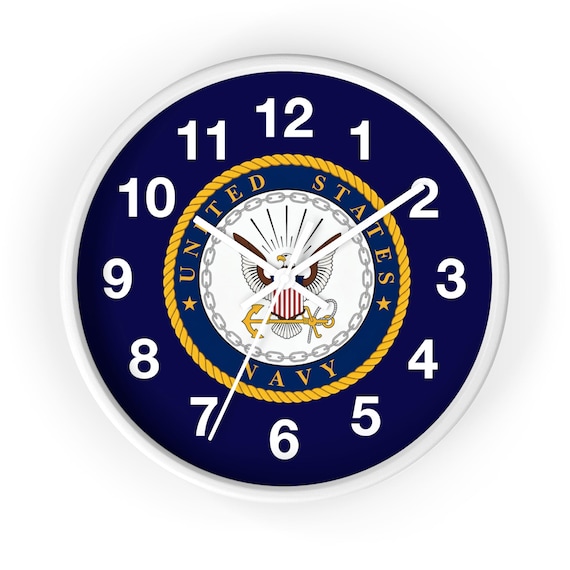 US Navy Wall Clock Military Emblem Nautical Timepiece Veteran Gift Patriotic Home Office Decor