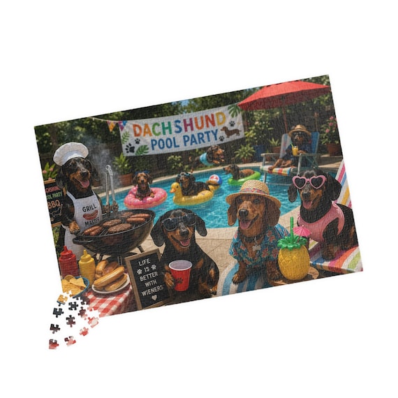Dachshund Pool Party 1014 Piece Summer Dog Jigsaw Puzzle