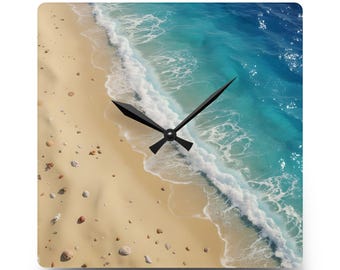 Reloj de pared acrílico con diseño de olas costeras: decoración náutica para casas de playa, reloj con temática oceánica para la sala de estar.