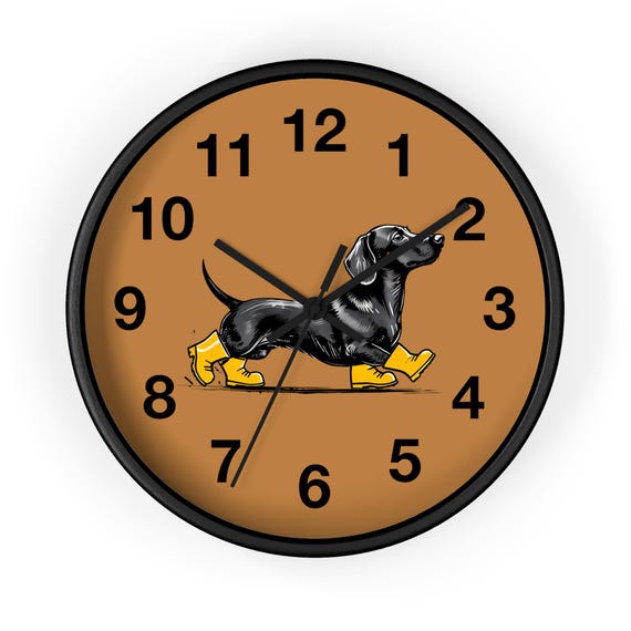 Stylish 10" Modern Wall Clock - Wood Frame & Plexiglass, Dachshund Art
