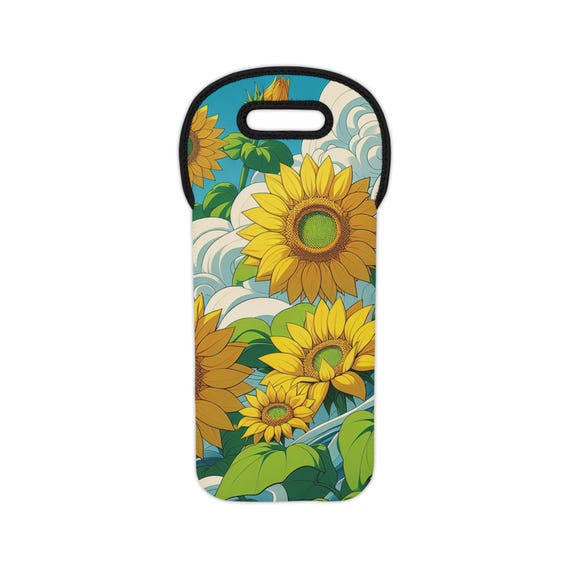 Sunflower Wine Tote Bag - Perfect Gift for Wine Lovers, Floral Picnic Accessory, Wine Carrier for Parties, Summer Celebrations, Eco-Friendly