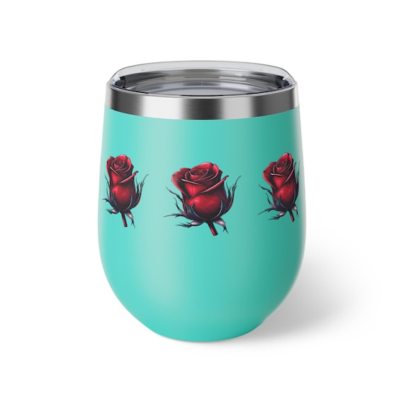 Rose Design Insulated Cup, Perfect for Outdoor Gatherings, Ideal Wedding Gift, Drinkware for Her, 12oz Copper Travel Mug, Birthday Gift