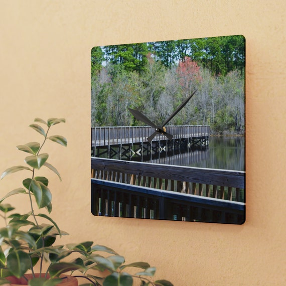 Unique Acrylic Wall Clock with Minimalistic Design - Wood Deck Walkaway at Laura Walker State Park, Waycross Georgia