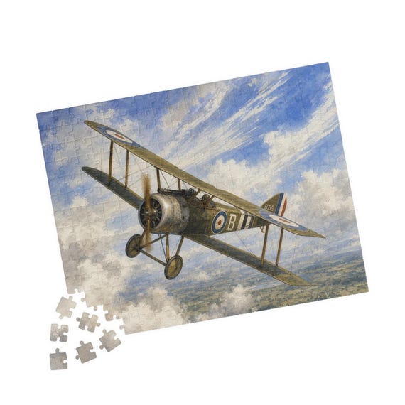 Vintage Sopwith Camel Biplane Jigsaw Puzzle – WWI Aviation Art (110/252/520 Pieces)