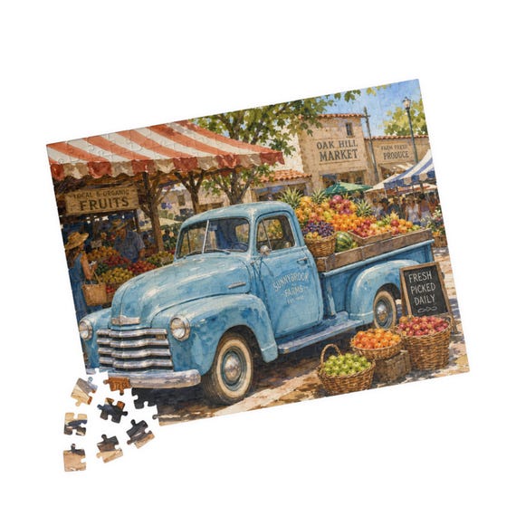 Vintage Blue Truck Farmer's Market Puzzle | 110-520 Piece Jigsaw
