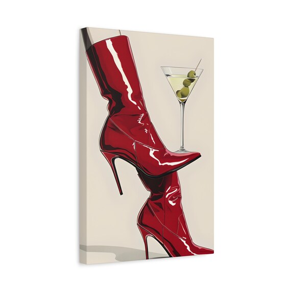 Red Stiletto Boots Martini Canvas
