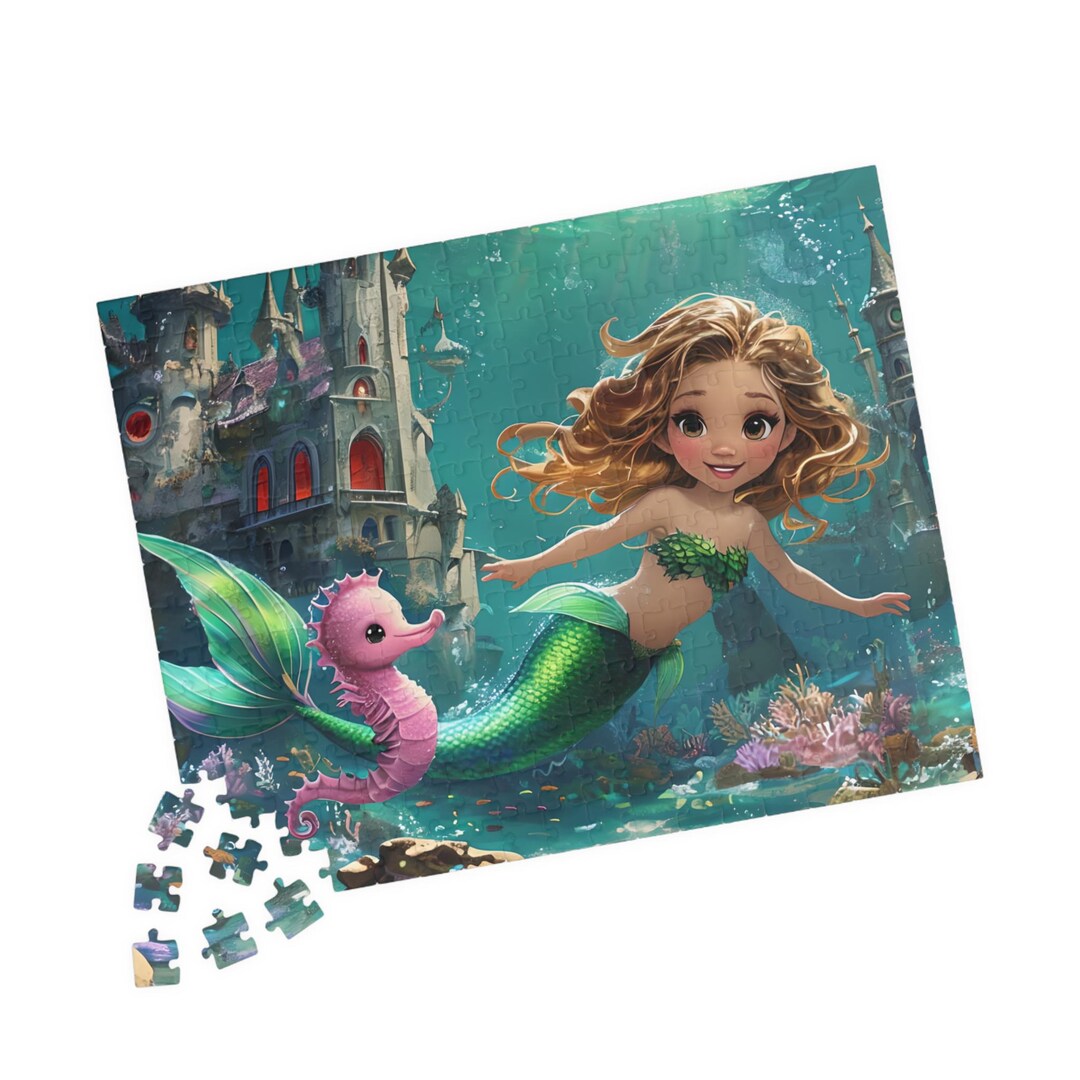 Mermaid With Seahorse Puzzle | Kids Ocean Fantasy Jigsaw - Etsy