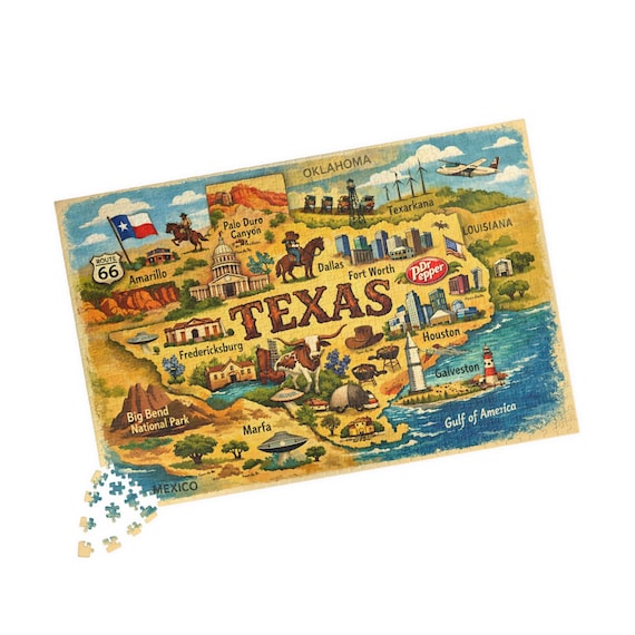 Vintage Texas Map Puzzle 1014 Piece | State Landmark Jigsaw | Family Fun Time