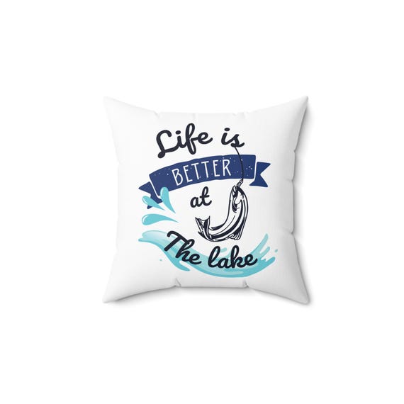 Lake Life Square Pillow, Cabin Decor, Cottage Pillow, Gift for Lakehouse Owner, Home Accent Pillow