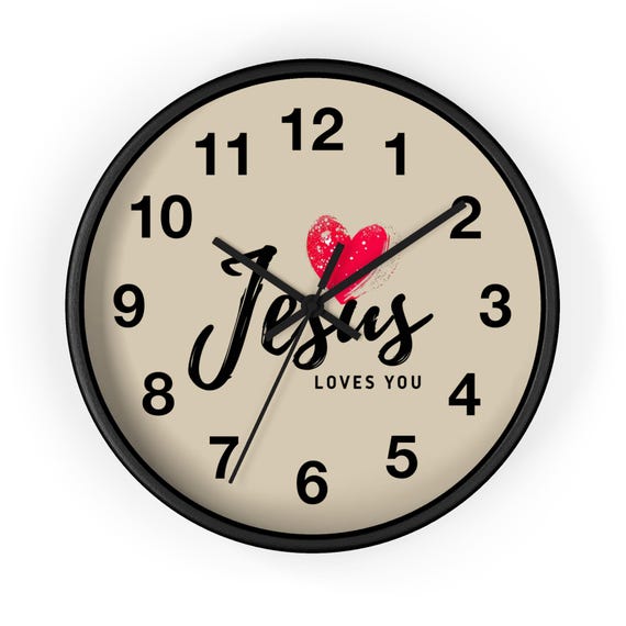 Jesus Loves You Wall Clock | Christian Faith Heart Design Religious Home Decor Gift