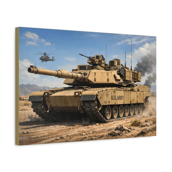 M1 Abrams Tank Canvas Print Wall Art Military Themed Decor Ready to Hang