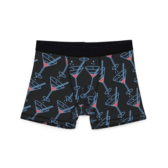 Men's Black Martini Glass Print Boxers: Stylish Underwear for Fun Nights & Casual Lounging