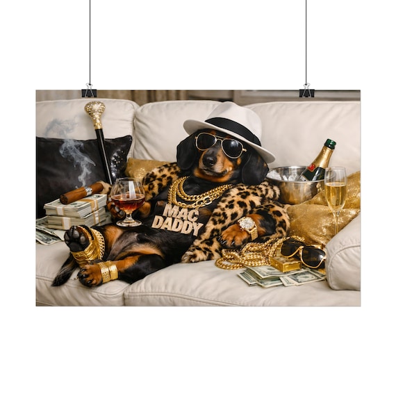Dachshund Rapper Poster | Luxury Dog Bling Hip Hop Wall Art Print