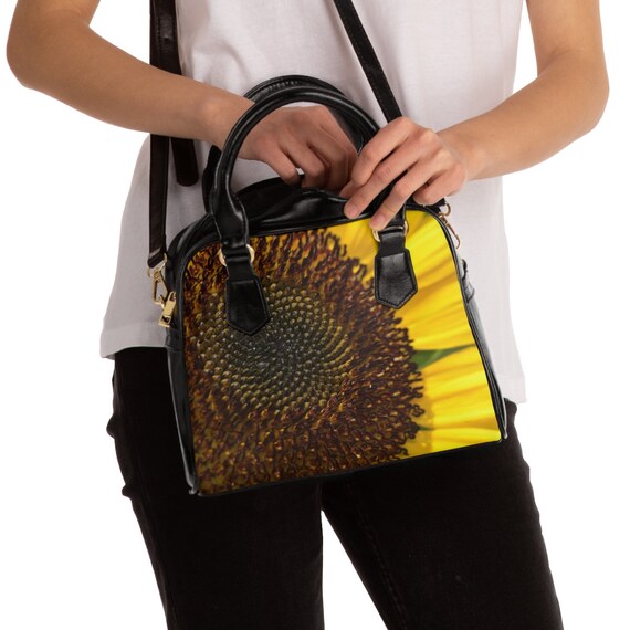 Shoulder Handbag with Sunflower Print
