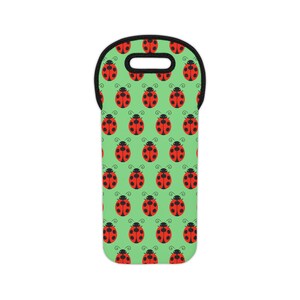 fourre-tout vert à motif coccinelle | Porte-bouteille en néoprène