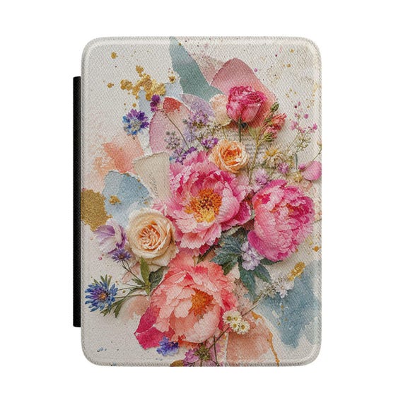 Watercolor Peony Kindle Case – Floral PU Leather Ereader Cover (7" Paperwhite)