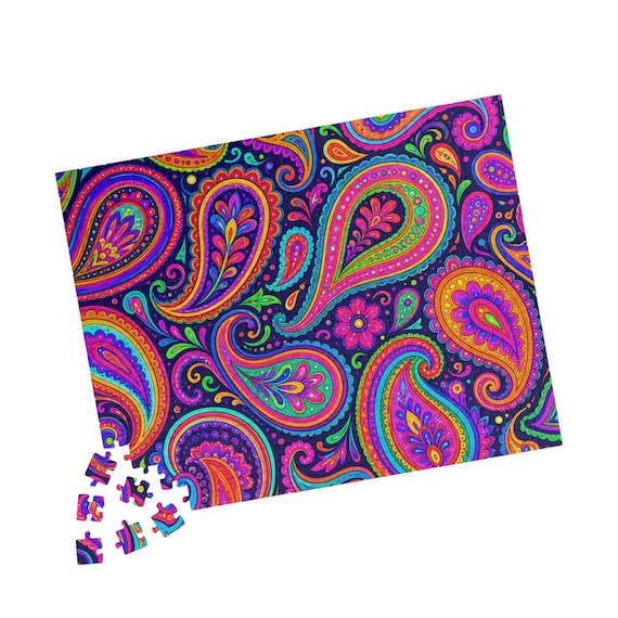Neon Paisley Jigsaw Puzzle – Vibrant Retro Pattern, 110-1014 Pieces (Chipboard)