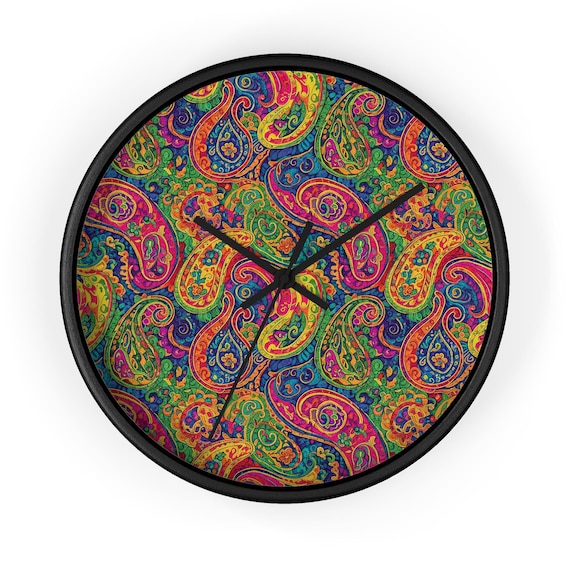 Psychedelic Paisley Wall Clock | Colorful Boho Home Decor