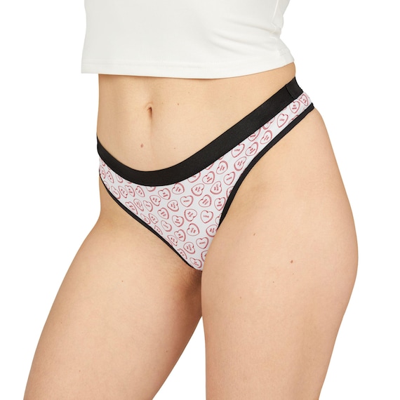 White Thong Underwear with Heart Print - Romantic Panties for Her