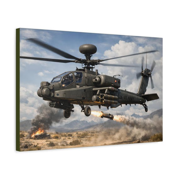 AH-64 Apache Attack Helicopter Canvas Print Military Aviation Wall Art Aircraft Decor