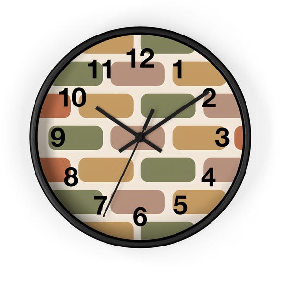 Mid-Century Geometric Wall Clock: 10-inch Wood Frame, Modern Colorful Decor for Living Room