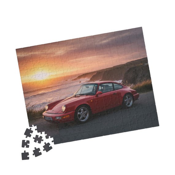 Red 1989 Porsche 911 Sunset Drive Puzzle 110-520 Piece | Scenic Coastal Car Jigsaw