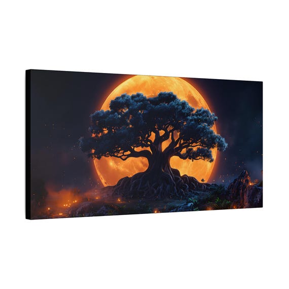 Moonlit Tree Canvas Wall Art | Matte Stretched Print | Wood Frame Ready to Hang
