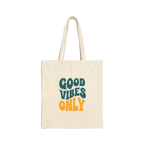 Good Vibes Only Cotton Canvas Tote Bag: Eco-Friendly Beach Carryall