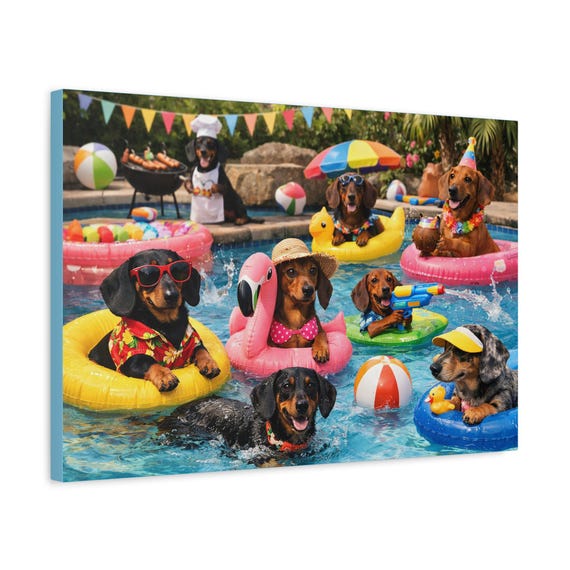 Dachshund Pool Party Canvas Print | Framed, Stretched, Ready to Hang