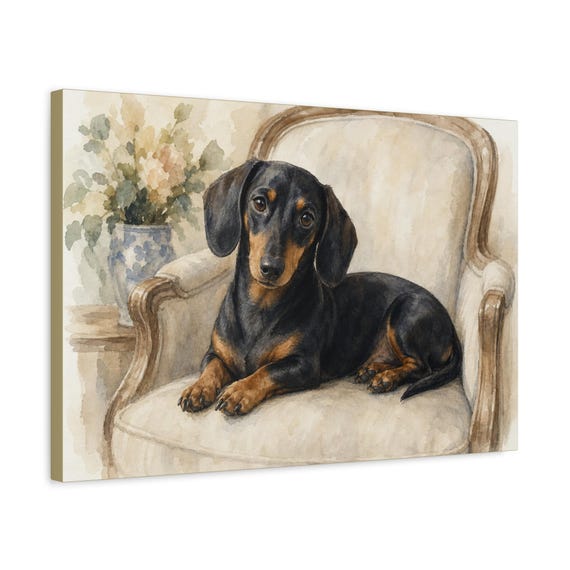 Dachshund Portrait Canvas Wall Art | Watercolor Pet Dog Home Decor