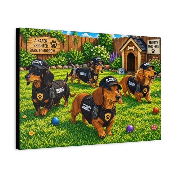 Security Dogs in Backyard Canvas Wall Art Print
