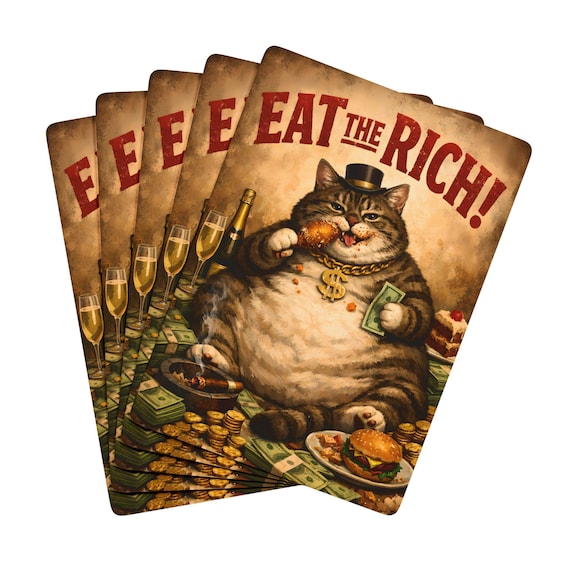 Eat The Rich Cat Illustration Playing Cards | Novelty Casino Deck Game Night Gift