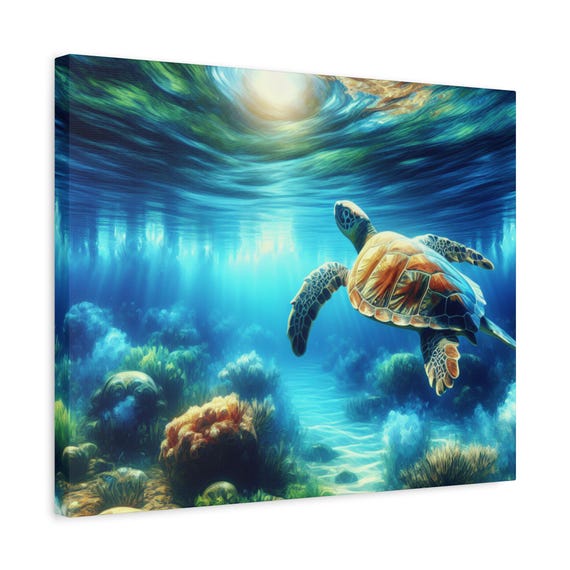 Ocean Turtle Canvas Wall Art: Marine Life Beach House Decor