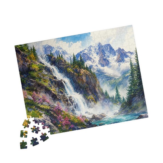 Mountain Waterfall Landscape Puzzle – Scenic Nature Jigsaw for Adults (110-520 Pieces)