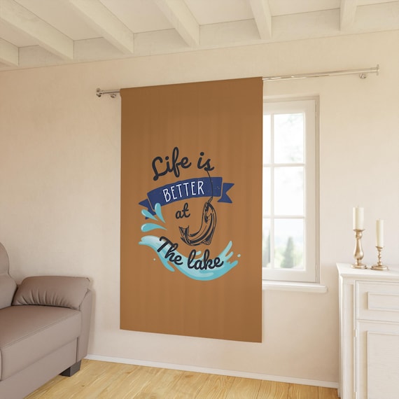 Lake Life Window Curtain - Life is Better at The Lake, Rustic Home Decor, Fishing Theme, Bedroom or Living Room