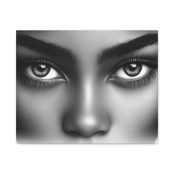Stretched Canvas Art - Striking Black and White Portrait, Home Decor, Modern Wall Art, Gift for Her, Unique Art Piece