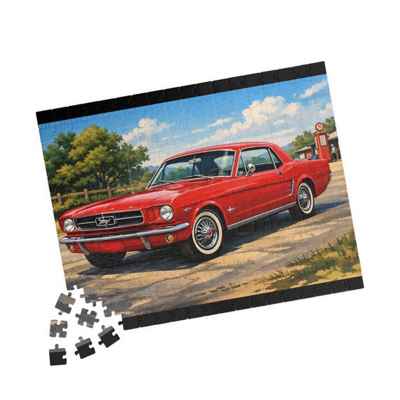 Red 1964 Mustang Classic Car Puzzle | Vintage Muscle Car Jigsaw | 110-520 pcs