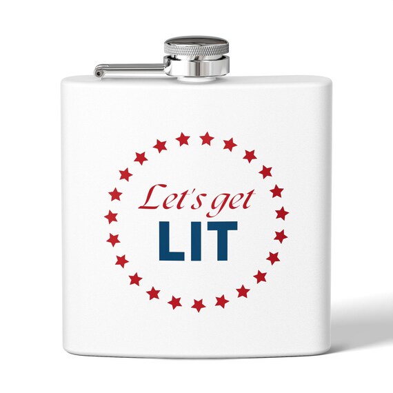 Personalized Stainless Steel Flask, Let's Get Lit, Groomsmen Gift, Wedding Favor, BBQ Essential, Party Favor, Trendy Flask
