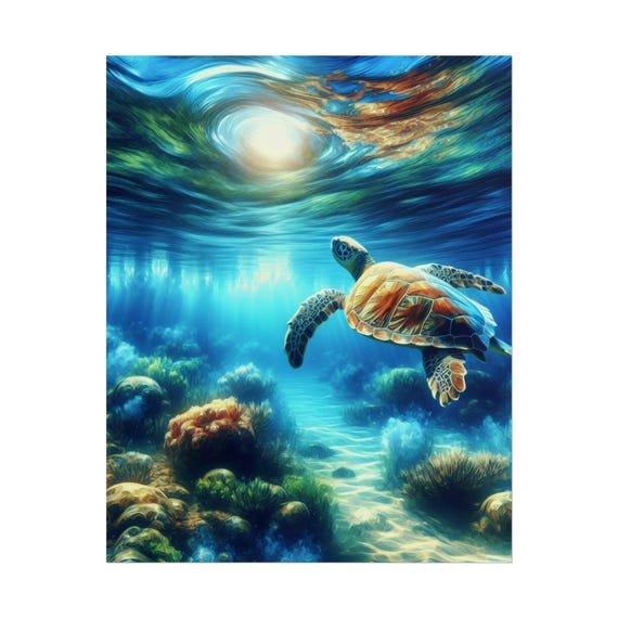 Vibrant Underwater Turtle Wall Art: Marine Life Poster for Ocean Lovers, Eco-Friendly Home Decor
