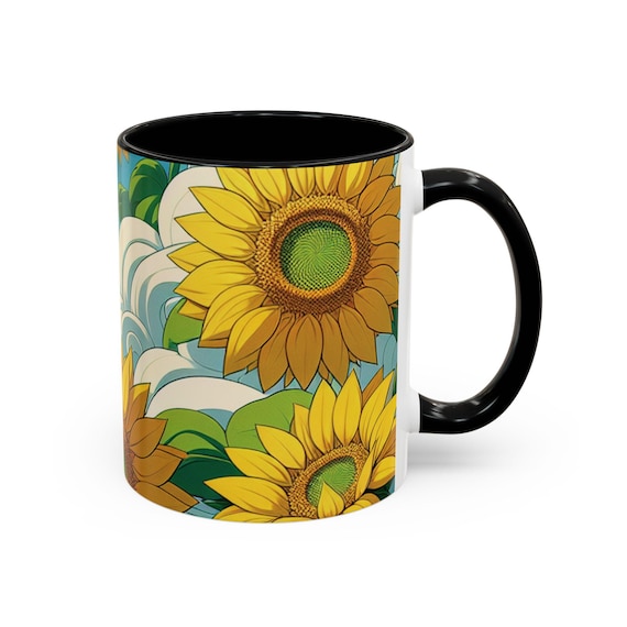 Sunny Sips: Vibrant Sunflower Design on 11oz Ceramic Mug for Coffee Lovers